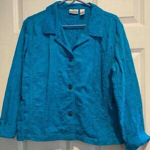 Chico's Blue Cotton Brocade Design Button-down Blazer w 4 Metal Buttons Sz 2 *